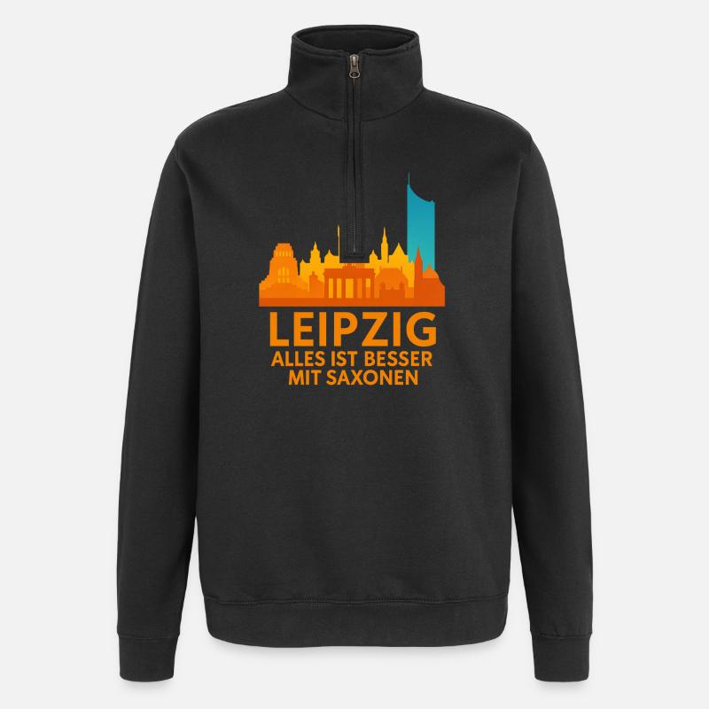 Leipzig Skyline Saxonen Spruch - Quarter-Zip-Sweatshirt - Schwarz