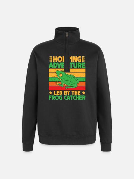 Frog Catcher Hopping Adventure Frog - Quarter-Zip Sweatshirt - black