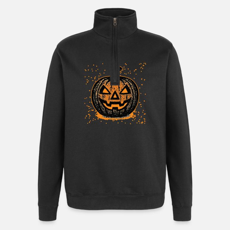 Citrouille d’Halloween dans le style grunge - Sweat à zip 1/4 - noir