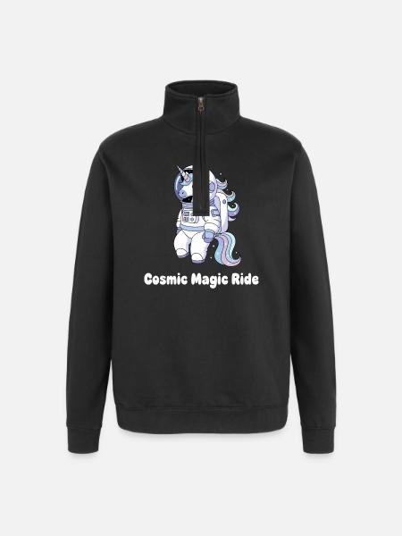 Kosmische Einhorn Raumfahrt - Quarter-Zip-Sweatshirt - Schwarz