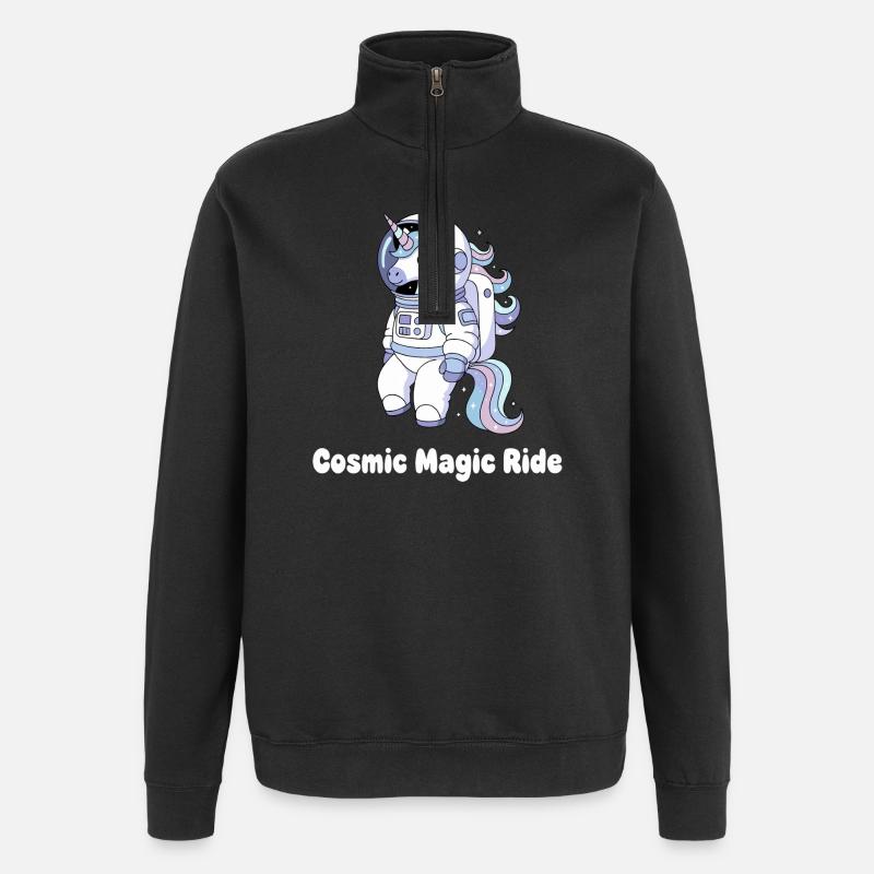 Kosmische Einhorn Raumfahrt - Quarter-Zip-Sweatshirt - Schwarz
