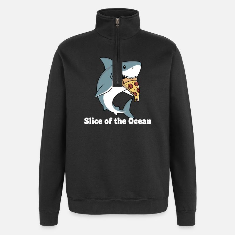 Shark bites pizza - Quarter-Zip Sweatshirt - black