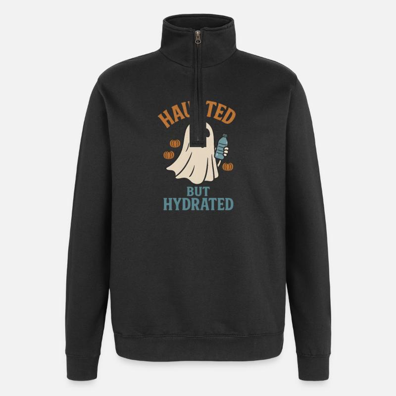 Spukender, aber hydratisierter Geist, Halloween - Quarter-Zip-Sweatshirt - Schwarz
