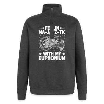 Baritone Player Feelin Ma-Jazz-Tic With Euphonium - Quarter-Zip Sweatshirt - charcoal grey - Front - AI Model Female 172 light (172cm) & AI Model Male 178 dark (178cm)