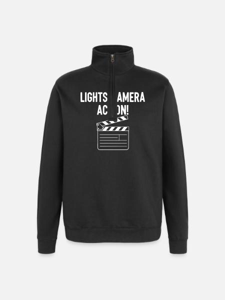 Movie Clapper Board Lights Camera Action - Quarter-Zip Sweatshirt - black