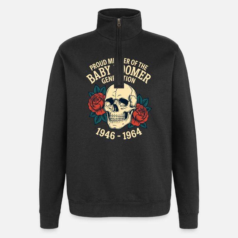 Roses crâne de baby-boomer - Sweat à zip 1/4 - noir