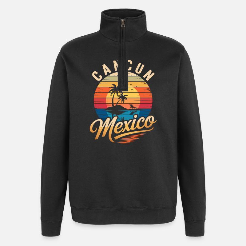 Cancun Rétro Plage Soleil - Sweat à zip 1/4 - noir