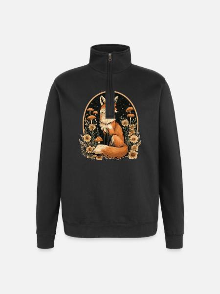 Fuchs Wald Pilze - Quarter-Zip-Sweatshirt - Schwarz