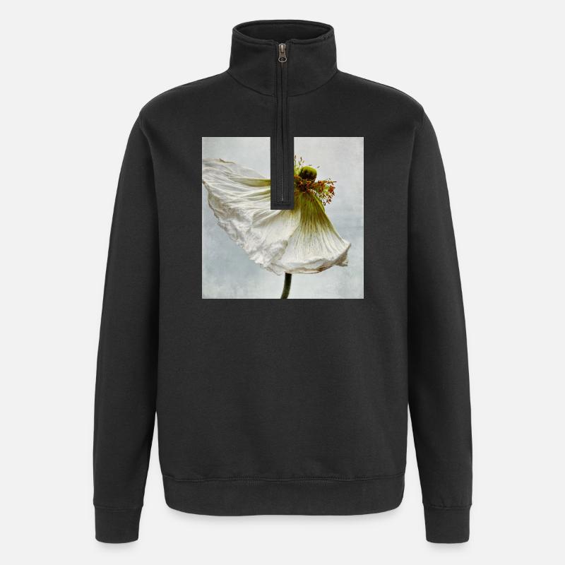 Coquelicot blanc - Sweat à zip 1/4 - noir