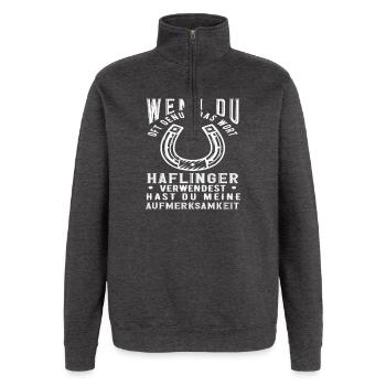 Haflinger poney équitation cheval race disant animal - Sweat à zip 1/4 - charbon - Devant - AI Model Female 172 light (172cm) & AI Model Male 178 dark (178cm)