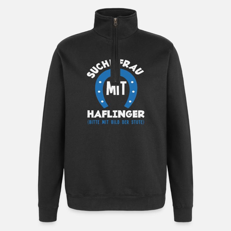 Femme avec poney Haflinger chevauchant Lsutiges - Sweat à zip 1/4 - noir