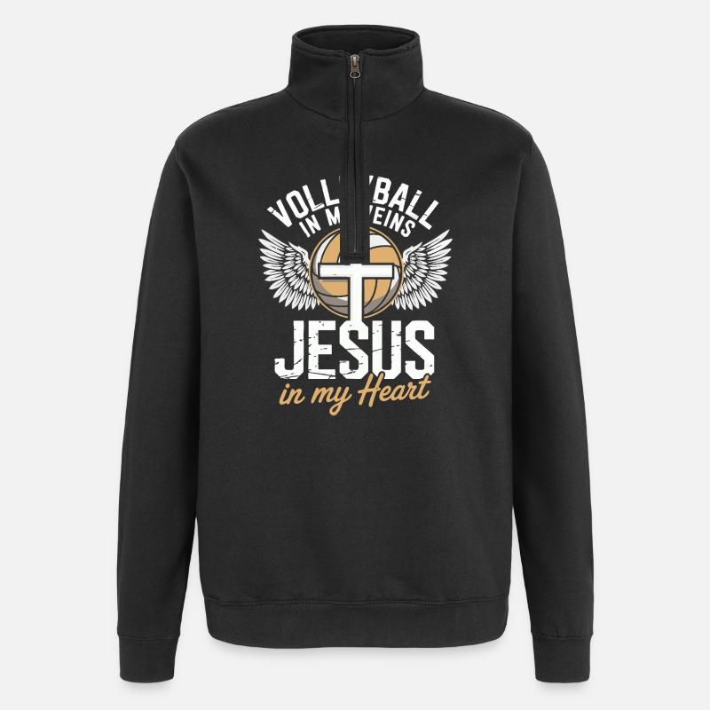 Volleyball & Jesus – Cross with Wings Design - Quarter-Zip Sweatshirt - black