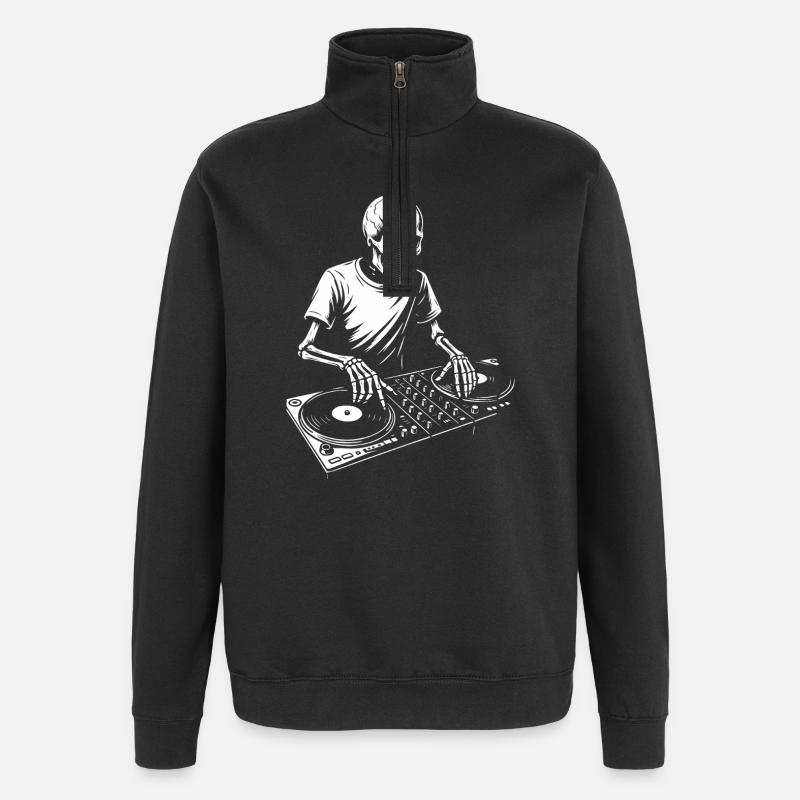 Skeleton DJ on Turntables - Quarter-Zip Sweatshirt - black