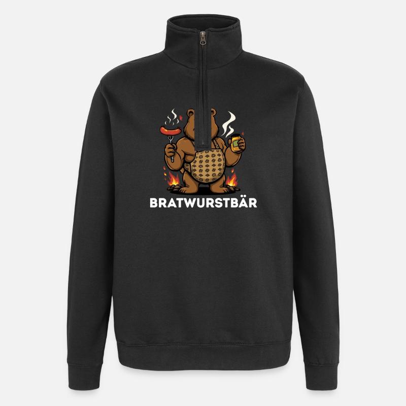 Bratwurstbär Grillfest Geschenk Geschenkidee  - Quarter-Zip-Sweatshirt - Schwarz