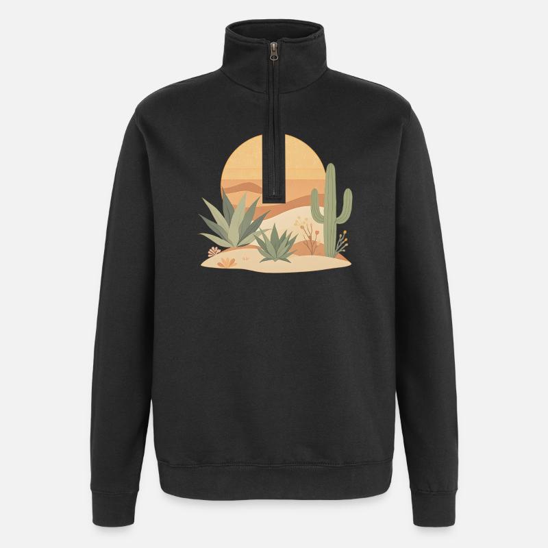 Boho Nature Cacti - Quarter-Zip Sweatshirt - black