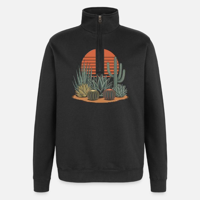 Boho Nature Cacti - Quarter-Zip Sweatshirt - black