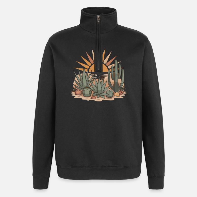 Boho Nature Cacti - Quarter-Zip Sweatshirt - black