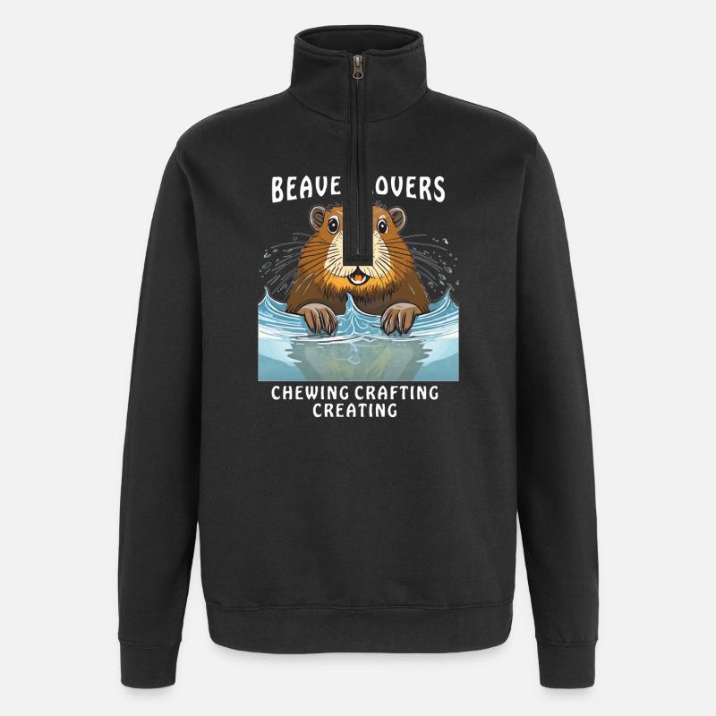 BEAVER LOVERS CHEWING CRAFTING CREATING - Quarter-Zip Sweatshirt - black