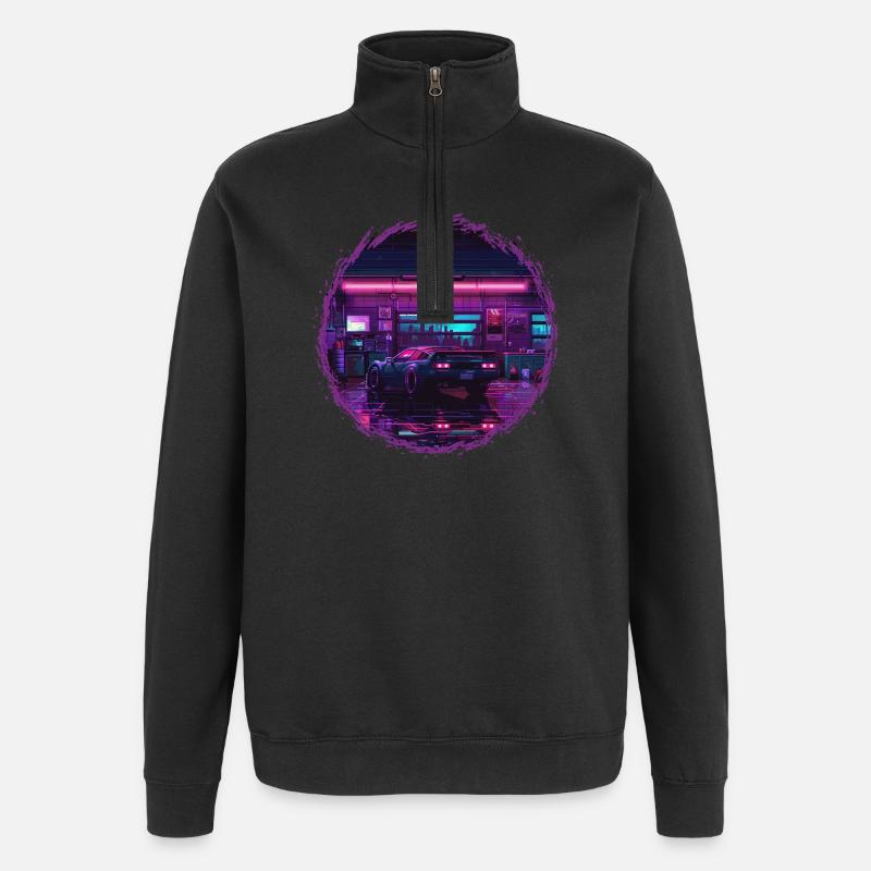 Neon Garage – RetroRift Night Edition - Quarter-Zip-Sweatshirt - Schwarz