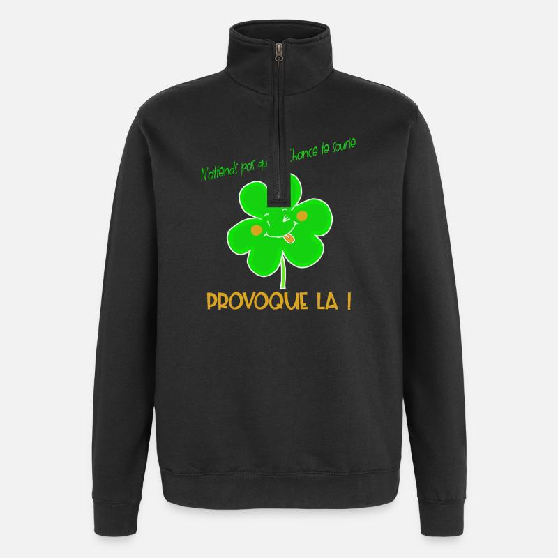 Trèfle Provoque la Chance Joyeuse - Sweat à zip 1/4 - noir
