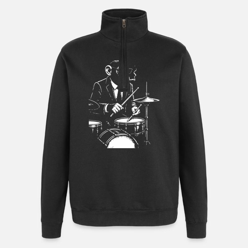 Jazz Monkey jouant de la batterie - Sweat à zip 1/4 - noir