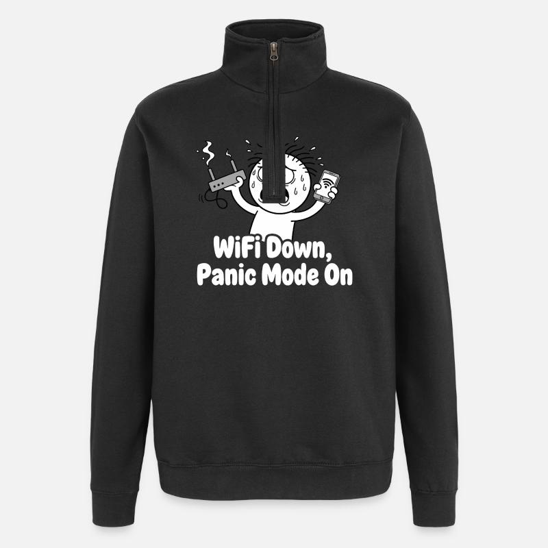 Panne WiFi Mode panique Mème - Sweat à zip 1/4 - noir