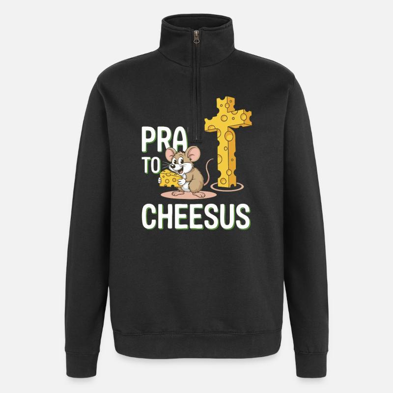 Pray to Cheesus – Mouse & Cheese Cross - Quarter-Zip Sweatshirt - black