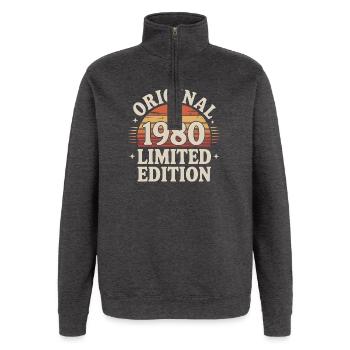 Edition 1980 Original Rétro - Sweat à zip 1/4 - charbon - Devant - AI Model Female 172 light (172cm) & AI Model Male 178 dark (178cm)