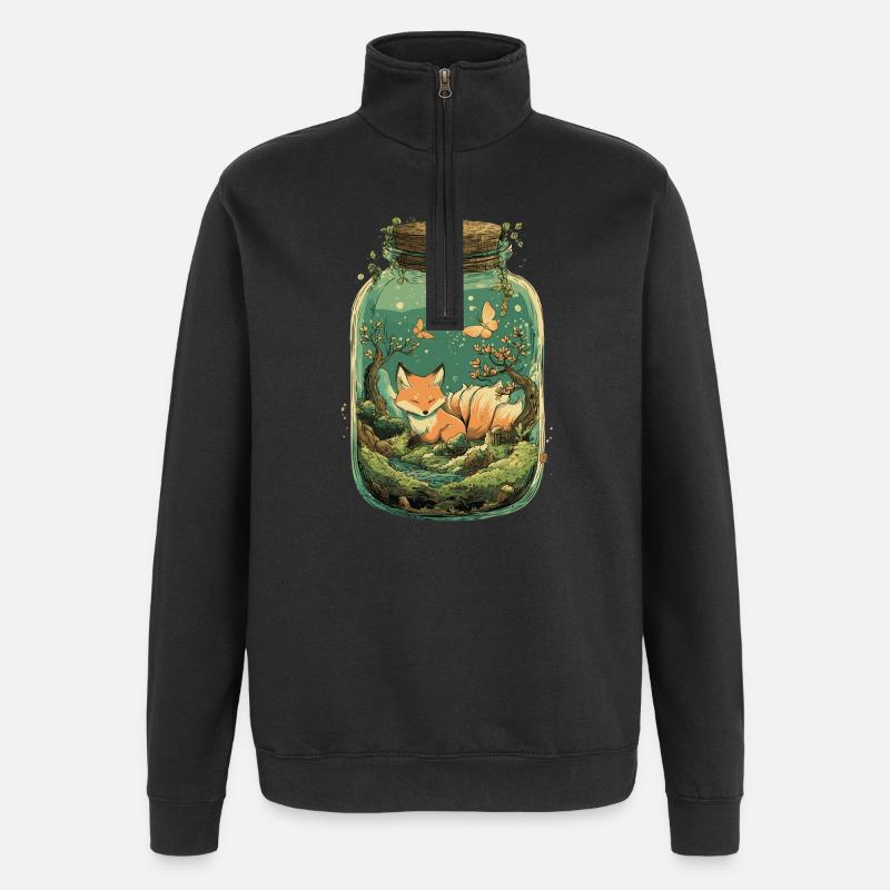 Magic Kitsune Fox Kawaii Terrarium - Quarter-Zip Sweatshirt - black