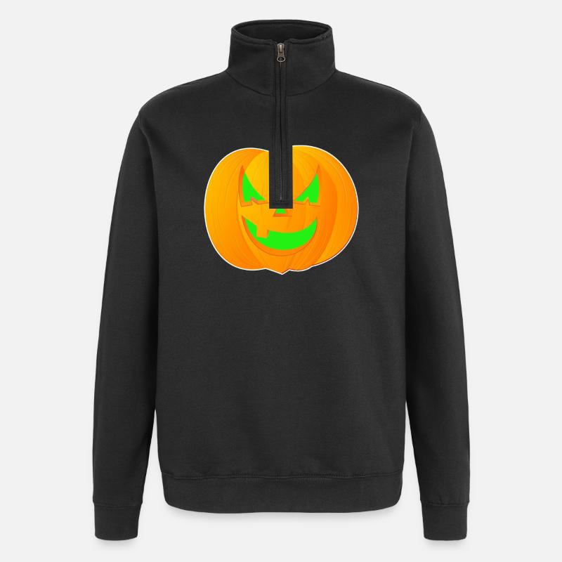 Citrouille néon Halloween - Sweat à zip 1/4 - noir