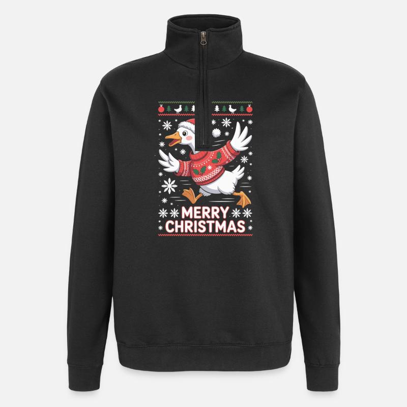 Weihnachtsgans im Pullover - Quarter-Zip-Sweatshirt - Schwarz