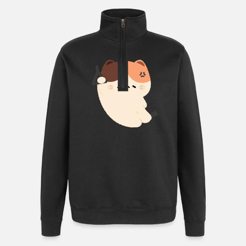 Tired Cat Commute - Quarter-Zip Sweatshirt - black