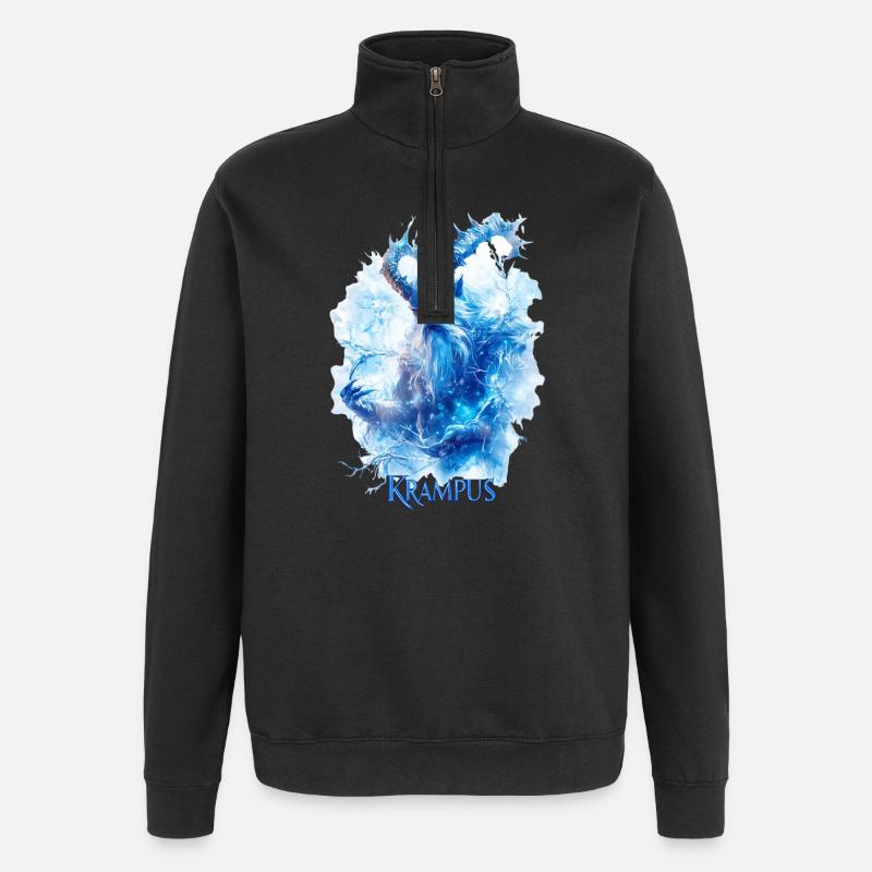 Krampus Eisblau – Mystisches Wintermotiv Folklore - Sweat à zip 1/4 - noir