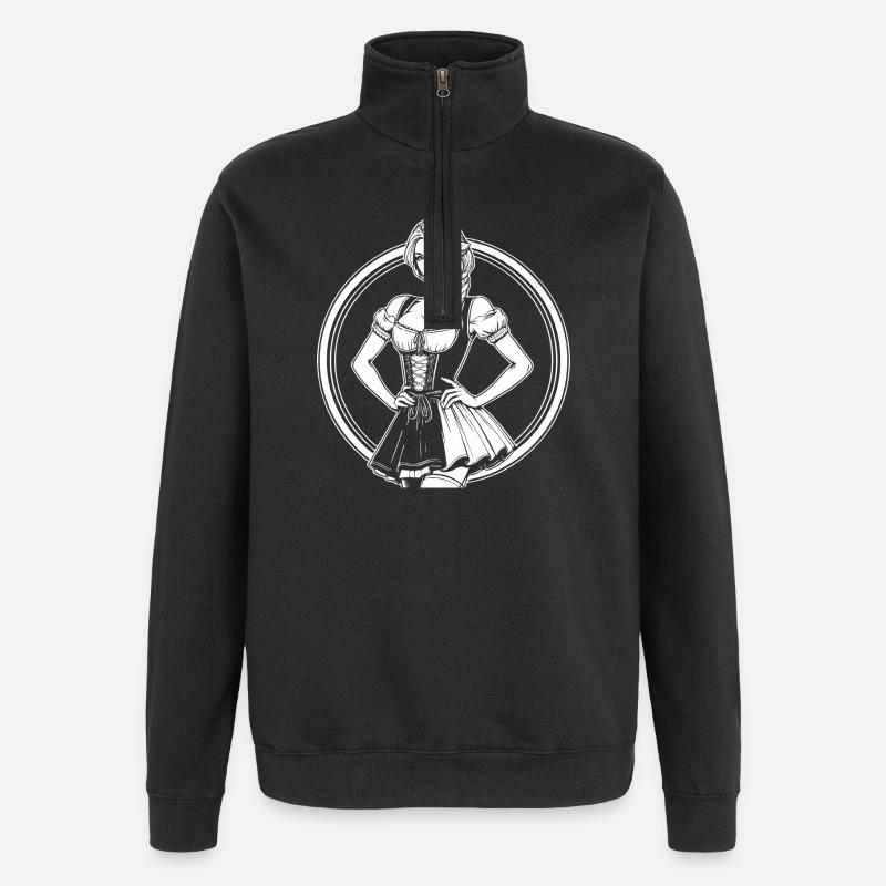 Cooles Dirndl Comic Design - Quarter-Zip-Sweatshirt - Schwarz