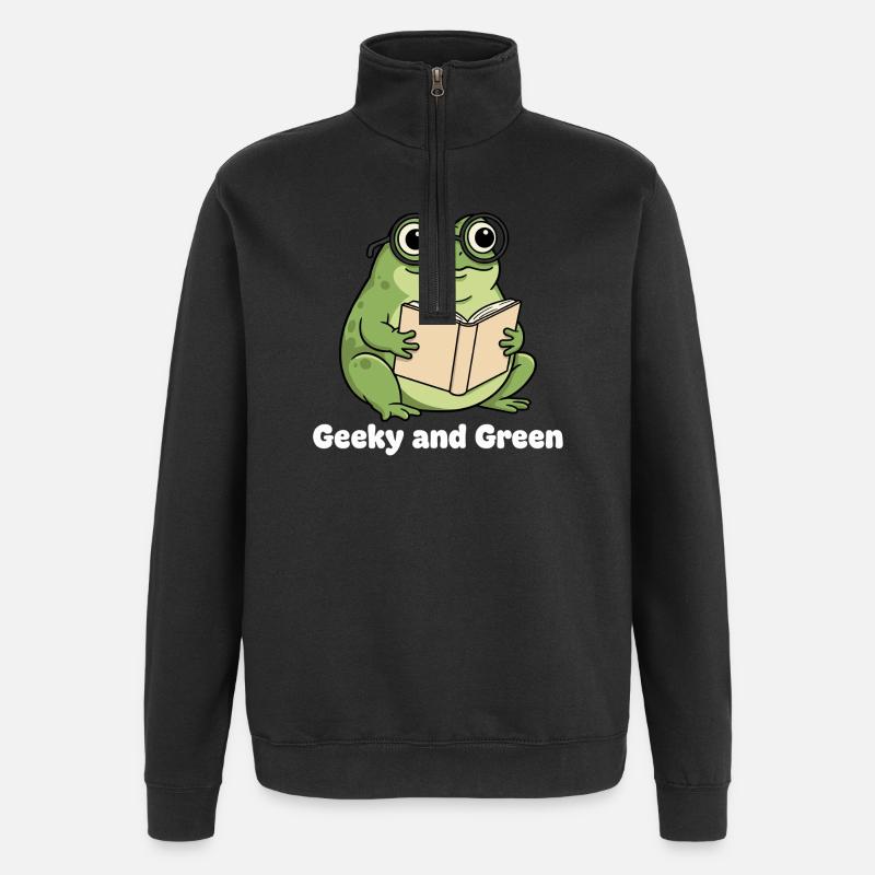 Lecture de grenouille verte geek - Sweat à zip 1/4 - noir