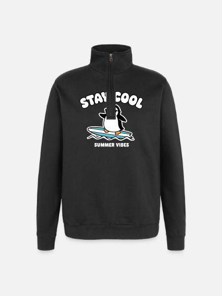 Stay Cool Penguin Surf Summer - Quarter-Zip Sweatshirt - black