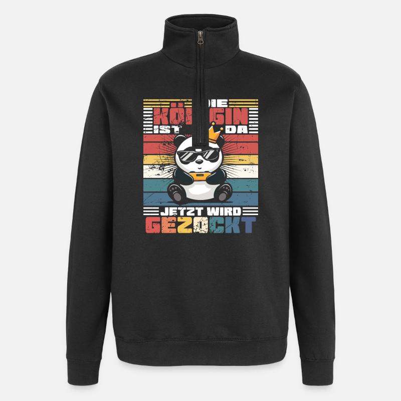 Gaming Queen - panda - Quarter-Zip Sweatshirt - black