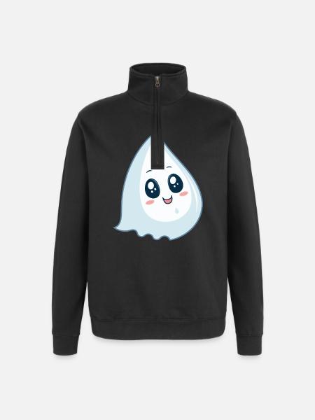 Drop kawaii blue smile - Quarter-Zip Sweatshirt - black
