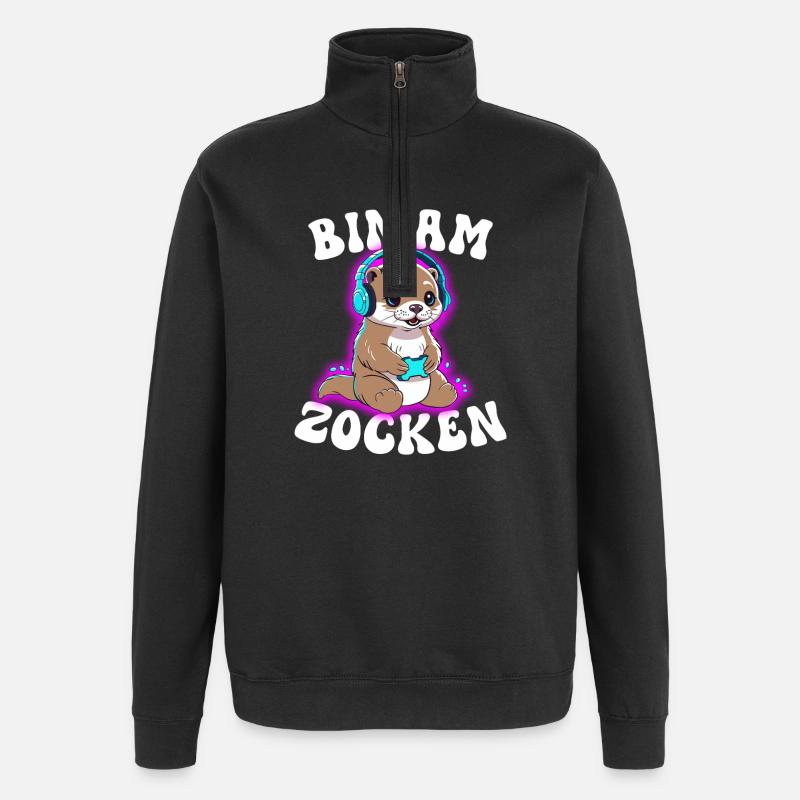 Bin am Zocken Otter  - Quarter-Zip-Sweatshirt - Schwarz