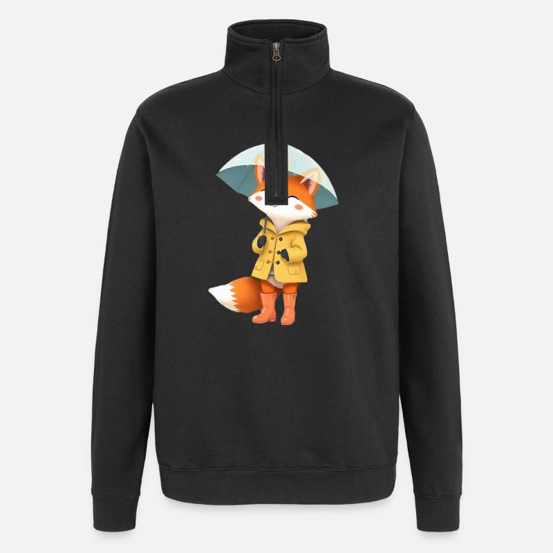 Fox Raincoat Umbrella - Quarter-Zip Sweatshirt - black