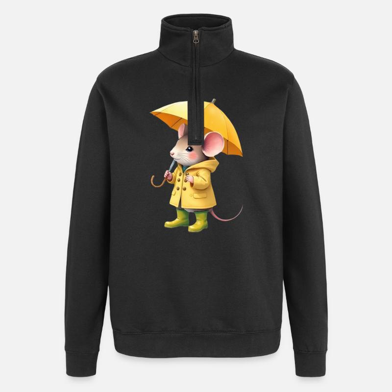 Souris en imperméable jaune - Sweat à zip 1/4 - noir