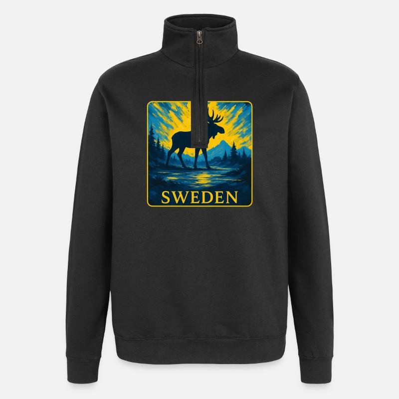 Suède Moose Silhouette Design - Sweat à zip 1/4 - noir
