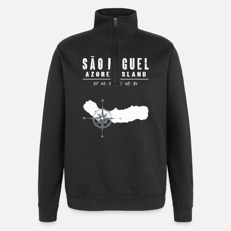São Miguel Azoren Kompass Retro - Quarter-Zip-Sweatshirt - Schwarz