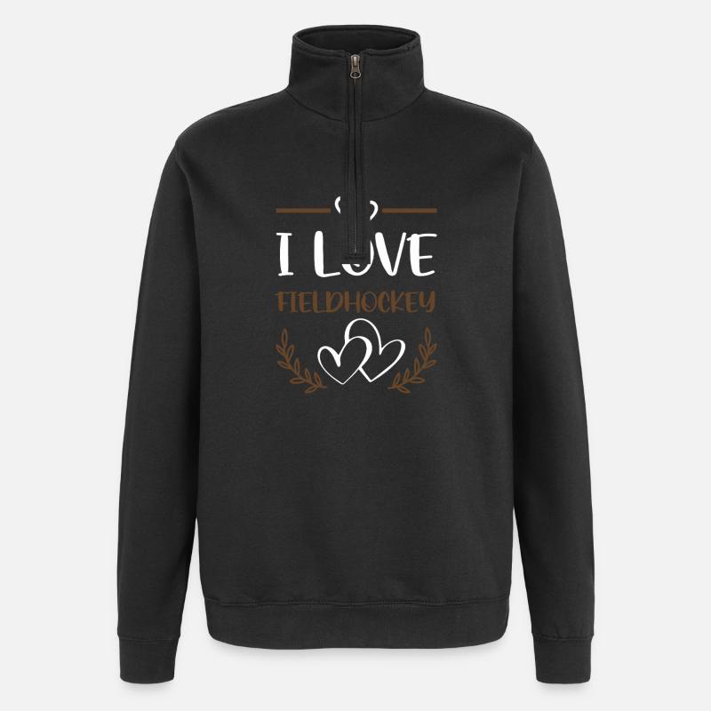 Emblème J’aime le hockey sur gazon - Sweat à zip 1/4 - noir