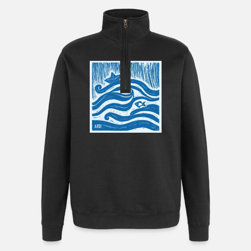 Schiff Ahoi - Linol Style - Quarter-Zip-Sweatshirt - Schwarz