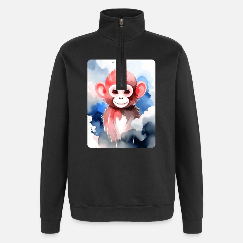 Little Monkey (Portrait) (Reddish-Brown) - Quarter-Zip Sweatshirt - black