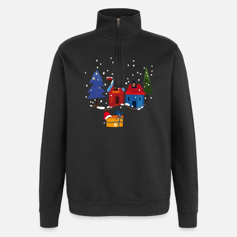 Maisons d’hiver avec de la neige - Sweat à zip 1/4 - noir