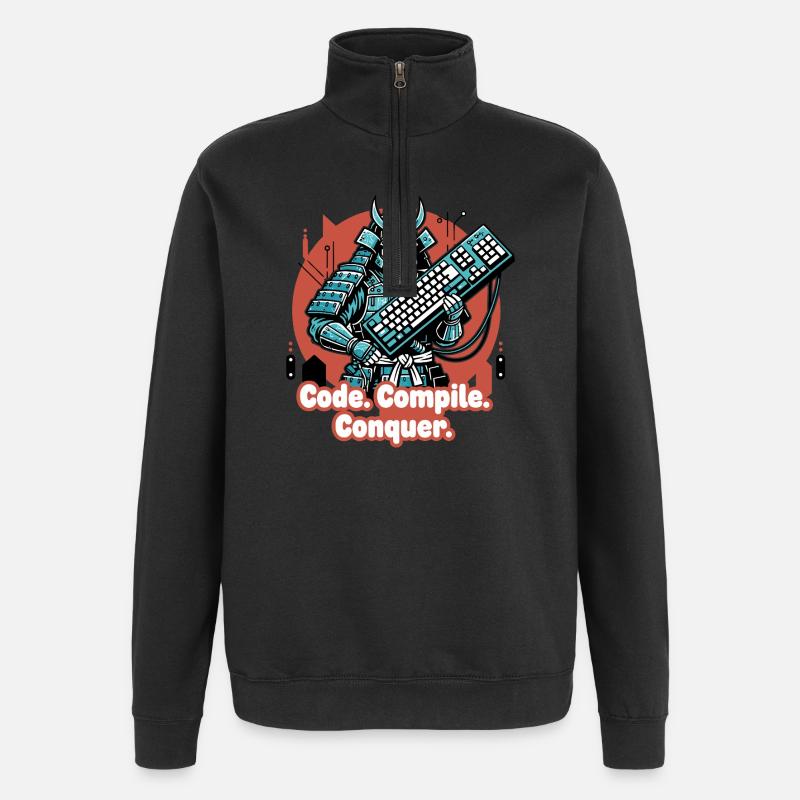 Codekampf Samurai mit Tastatur - Quarter-Zip-Sweatshirt - Schwarz