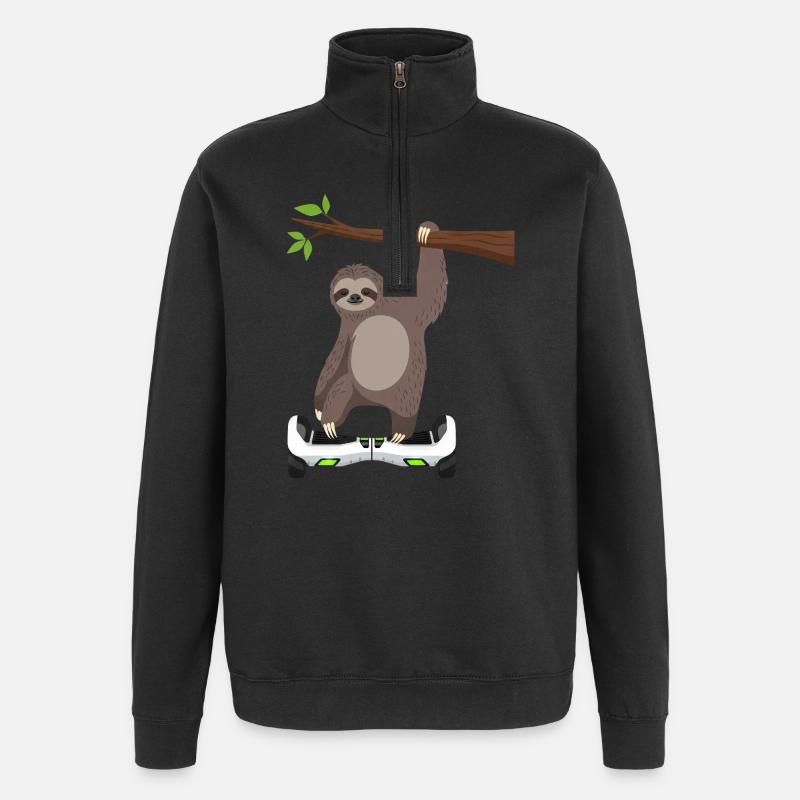 Sloth Chilling Hoverboard Cartoon Technique Same - Quarter-Zip Sweatshirt - black