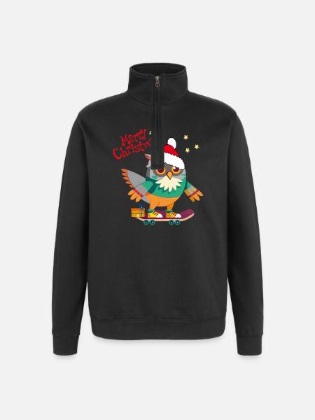 Christmas Owl on Skateboard - Quarter-Zip Sweatshirt - black